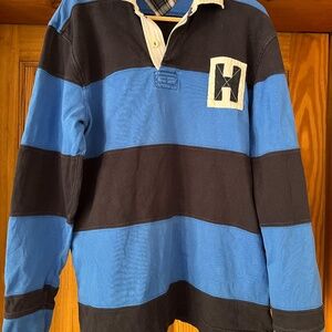 TOMMY HILFIGER Polo Rugby Striped Shirt #8 H block logo Men's Size M